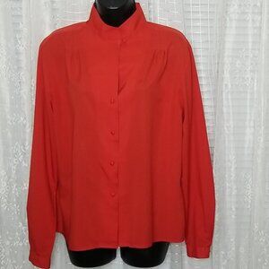 2/$25 Vintage 70's 80's Red Button Front Office Church  Blouse Shirt Sz18